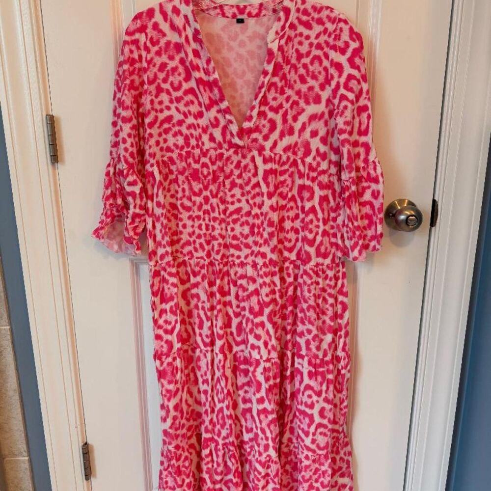 Pink Leopard Floor Length Maxi Dress
